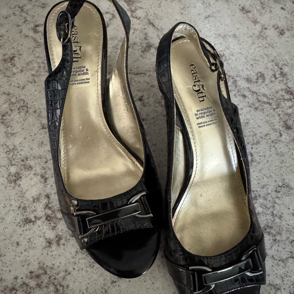 East 5th Black Patent Leather Slingback Heels